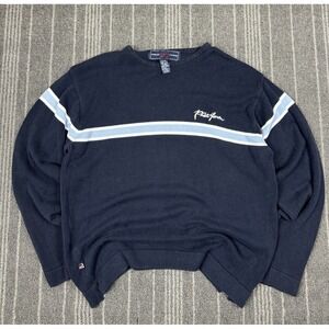 Phat Farm Sweater Mens XL Blue Stripe Spell Out Script Marled Knit Vintage Y2K